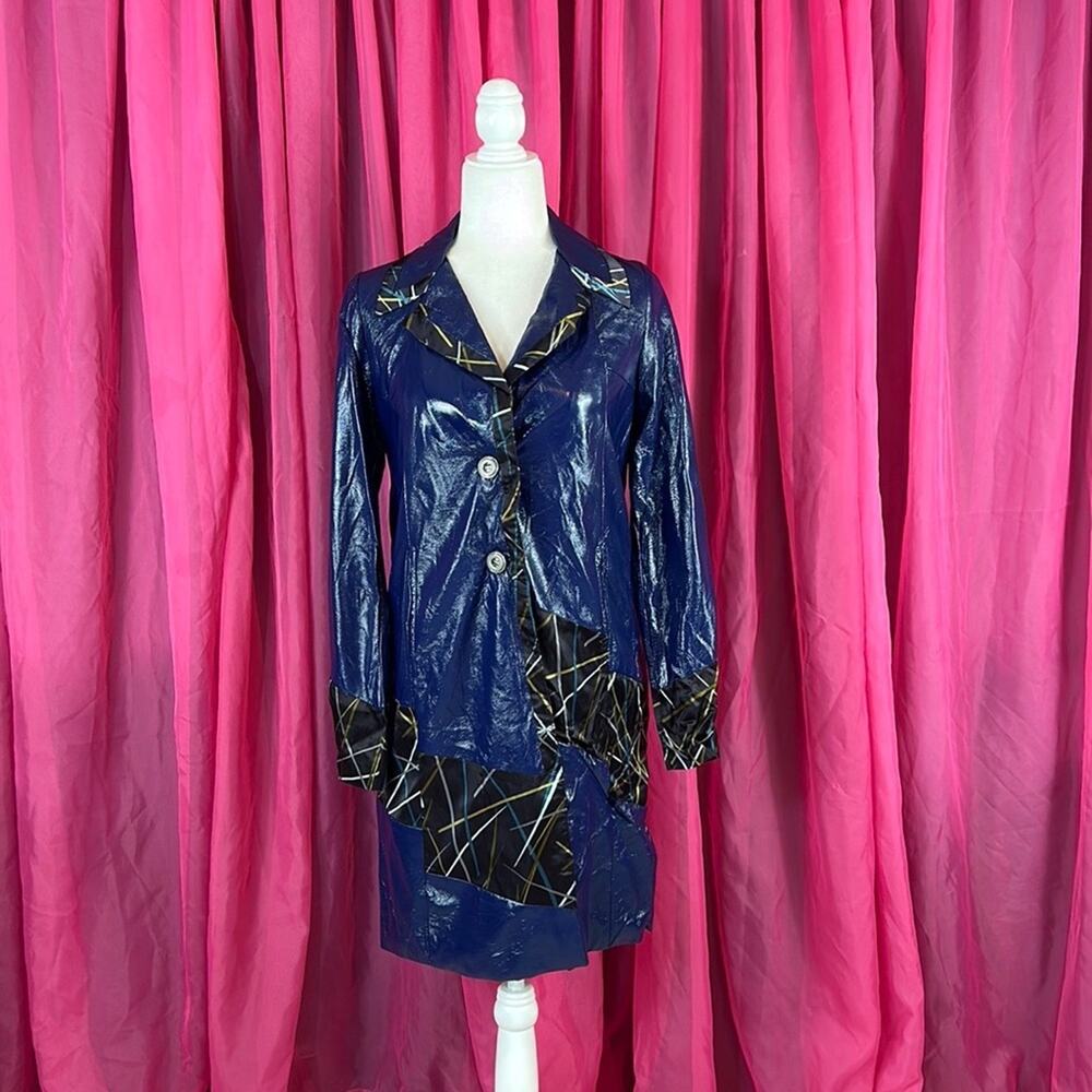Custo Barcelona Claudia blue geometric print long jacket, size‎ 36 or small NWT